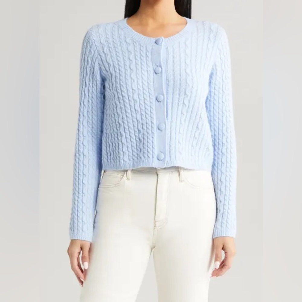 ALL IN FAVOR revolve cable cardigan blue size XS NWT